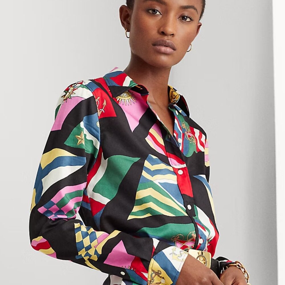 NWT Lauren Ralph Lauren Women's Print Cotton Sateen Shirt Small S - Picture 3 of 7